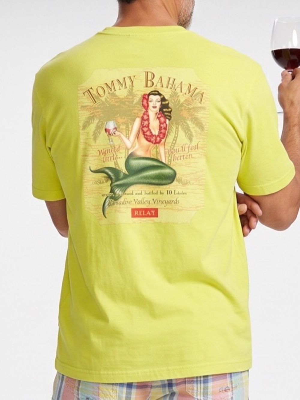 TOMMY BAHAMA Yellow mermaid T Shirt Hawaiian theme Crew neck Short sleeve Neon
